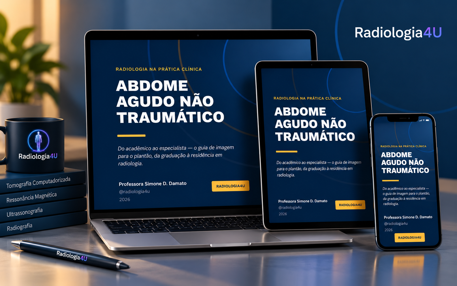 Mockup do e-book Abdome Agudo Não Traumático em notebook, tablet e celular